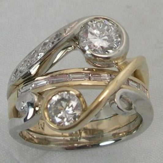 Anello Vintage in Oro e Argento con Zirconi Incastonati