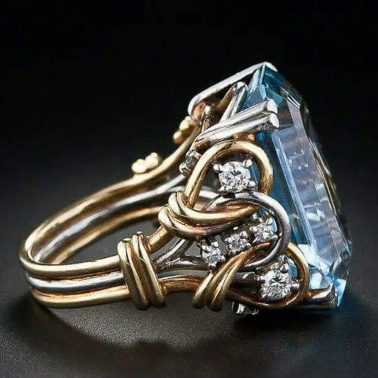 Anello in oro placcato e zirconi blu vintage a strati