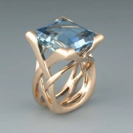 Anello Vintage in Oro Rosa e Zirconia Blu