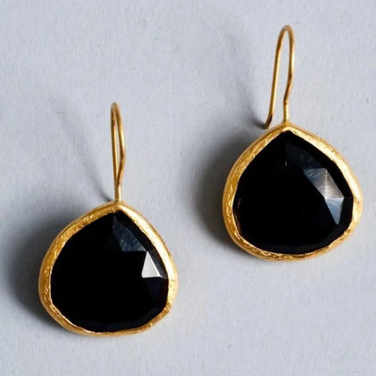 Orecchini Vintage in Pietra Nera e Oro