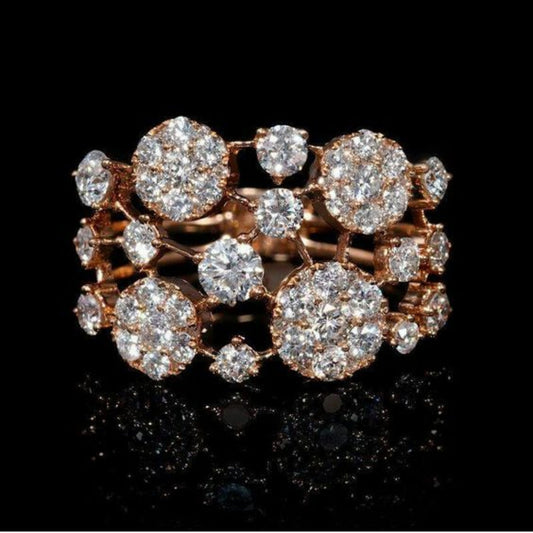 Anello intarsiato vintage con pietre leggere in oro rosa