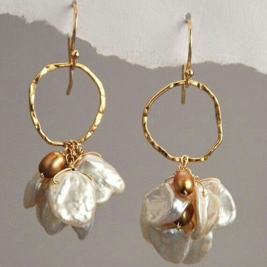 Orecchini Vintage a Cerchio con Fiori Pendenti