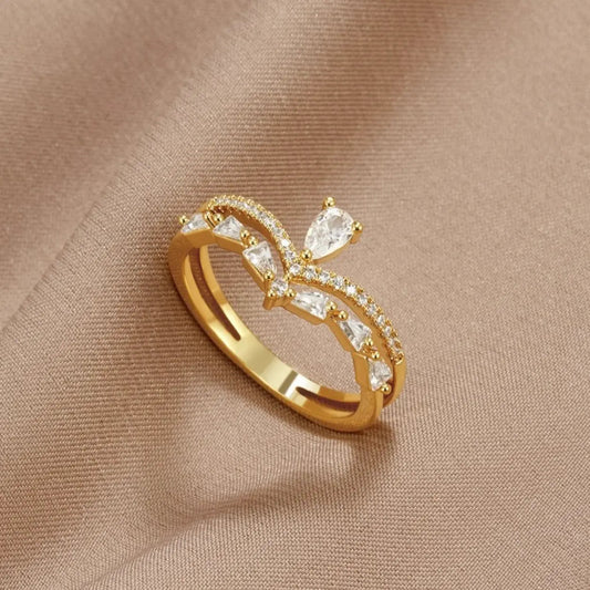 Anello Doppio con Zirconia in Oro