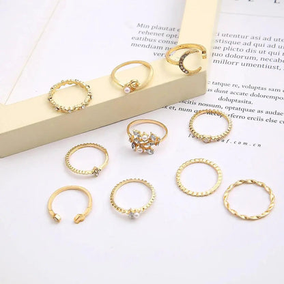 Confezione da 10 anelli bohemien placcati argento e oro