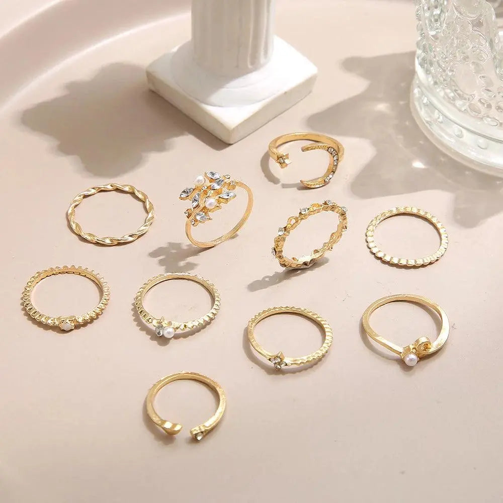Confezione da 10 anelli bohemien placcati argento e oro