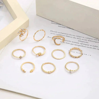 Confezione da 10 anelli placcati in argento e oro in stile bohémien