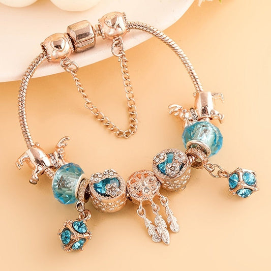 Braccialetto in argento rosa e zircine blu