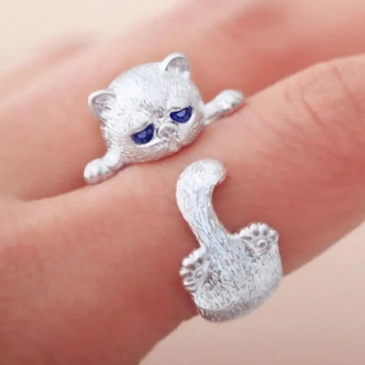 Anello regolabile in argento sterling 925 con gattino