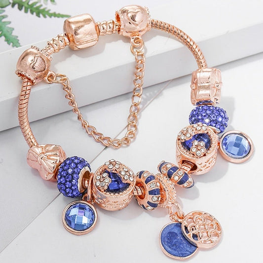 Braccialetto in oro rosa con cristallo blu