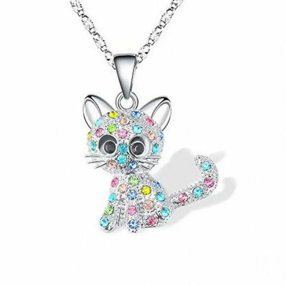 Collana con gattini d'argento per bambini e zirconi colorati