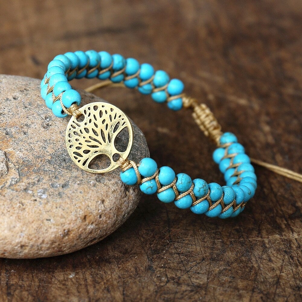 Bracciale albero della vita fatto a mano con pietra turchese