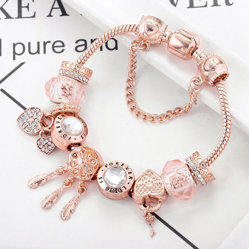 Bracciale Rosa Dreamcatcher con charms inclusi in argento sterling