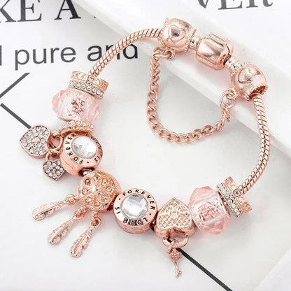 Braccialetto con Cattura Sogni a Rosa con Charm in Sterling Silver Inclusi