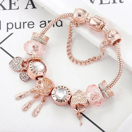 Braccialetto con Cattura Sogni a Rosa con Charm in Sterling Silver Inclusi