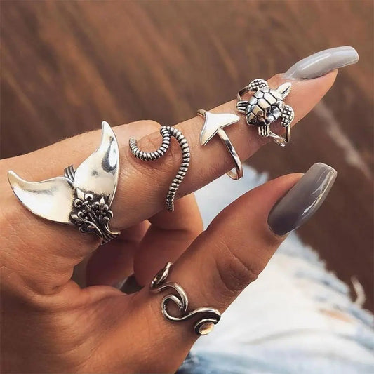 Confezione da 5 Anelli di Mare in Argento Antico