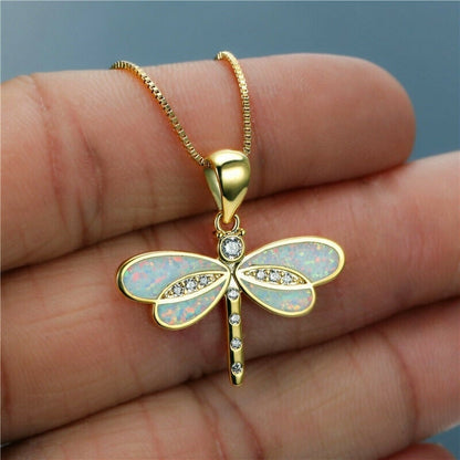 Collana con libellula in oro con opale