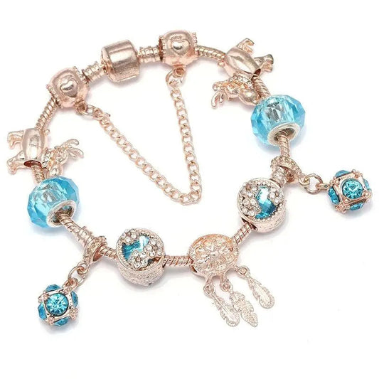 Bracciale in argento rosa e zirconi blu