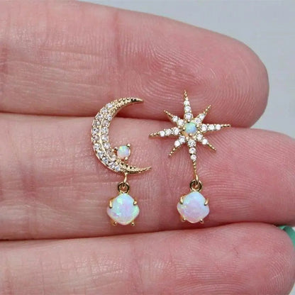 Orecchini Luna e Stella in Oro e Opale