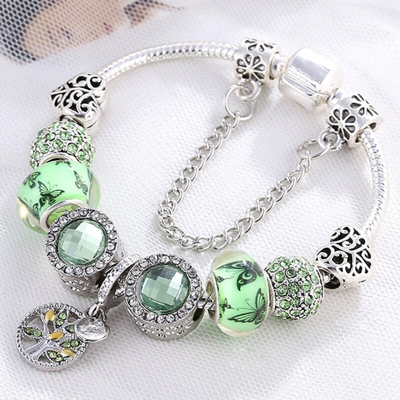 Bracciale in argento sterling e cristallo verde