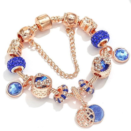 Bracciale in Argento Rosa e Blu con Cristalli