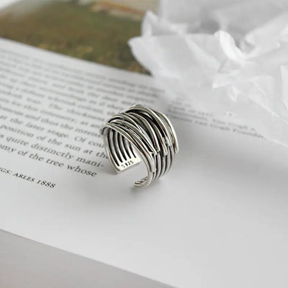 Anello regolabile in argento sterling 925 a più strati