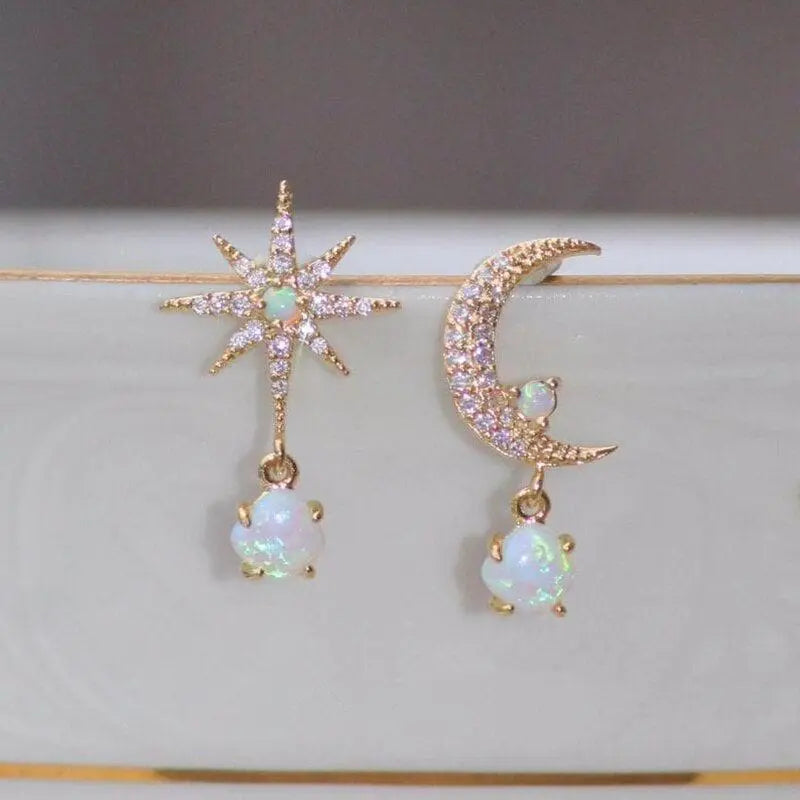 Orecchini Luna e Stella in Oro e Opale