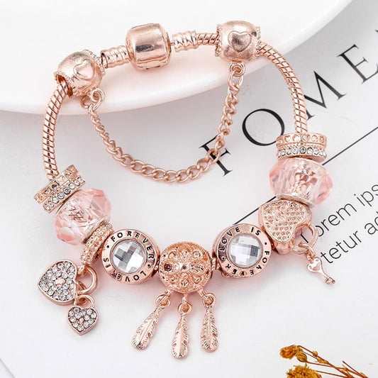 Bracciale Rosa Dreamcatcher con charms inclusi in argento sterling