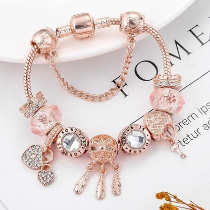 Braccialetto con Cattura Sogni a Rosa con Charm in Sterling Silver Inclusi