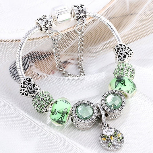 Bracciale in argento sterling e cristallo verde