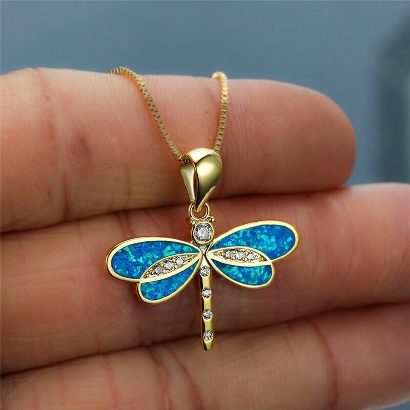 Collana con libellula in oro con opale