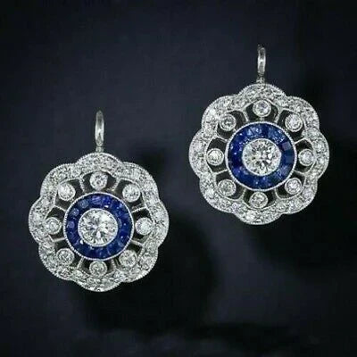 Orecchini Vintage Mandala con Zirconia Blu