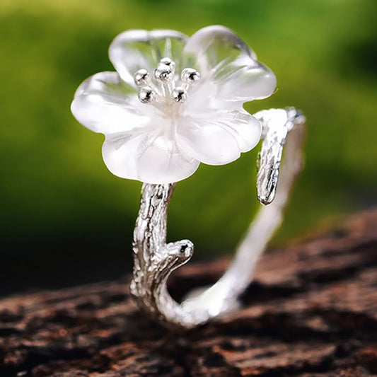 Anello Fiore di Loto Bianco in Argento