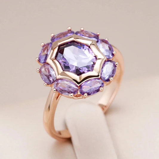 Anello con cristallo viola rotondo