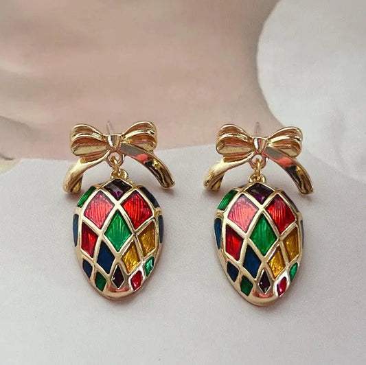 Orecchini Eleganti in Smalto Multicolore e Oro