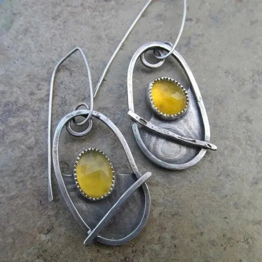 Orecchini vintage in cristallo giallo su argento