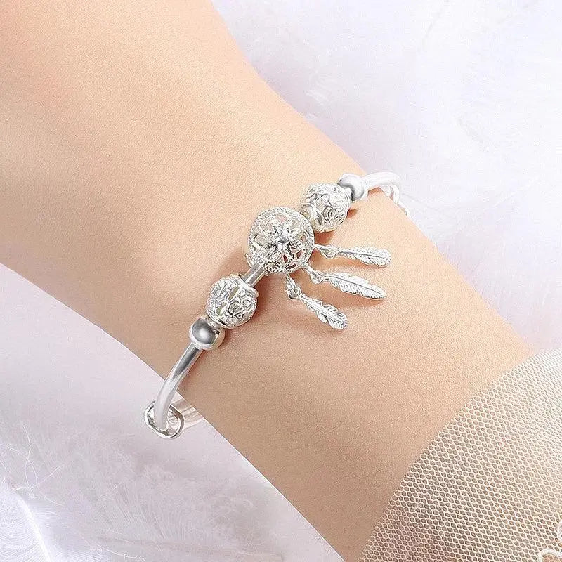 Bracciale regolabile con ciondolo sogno catcher in argento 925