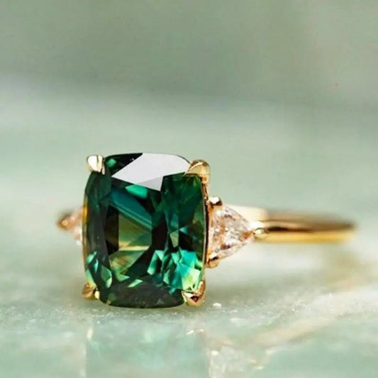 Anello Quadrato Elegante con Diamante Smaragd