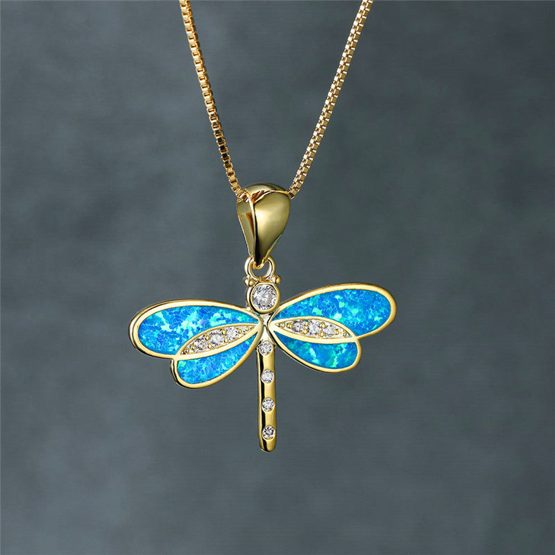 Collana con libellula in oro con opale