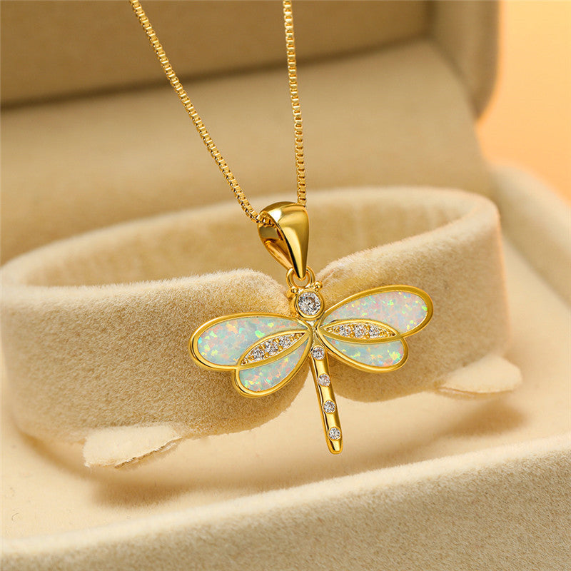 Collana con libellula in oro con opale