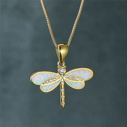 Collana con libellula in oro con opale