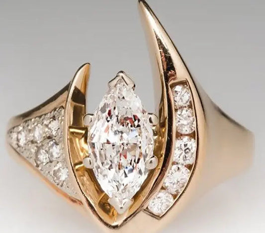 Anello Vintage Irregolare in Oro e Argento con Zirconi