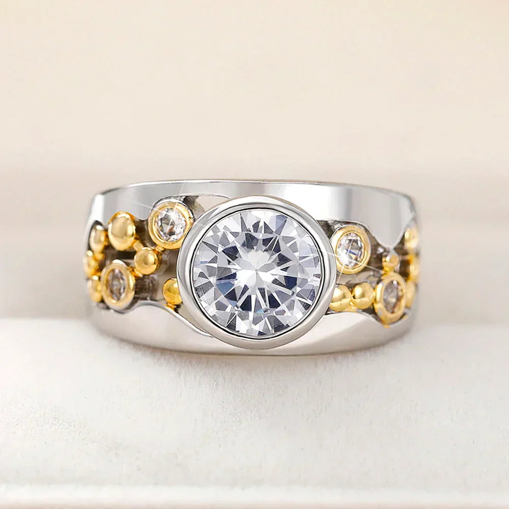 Anello Vintage con Oro, Argento e Zirconi