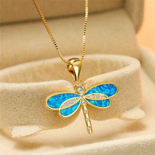 Collana con libellula in oro con opale