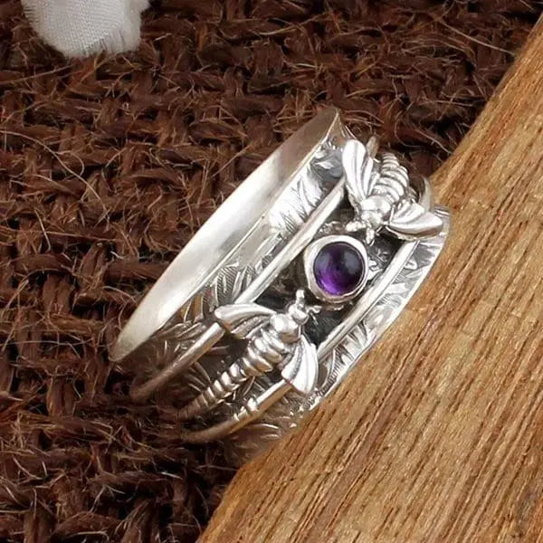 Anello da meditazione con gemma viola di ape