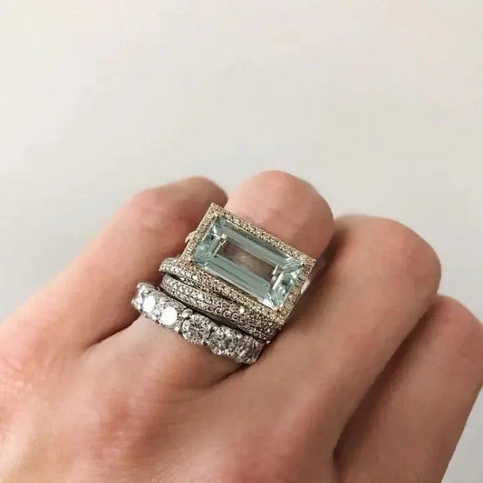 Set di anelli in vetro turchese e argento vintage