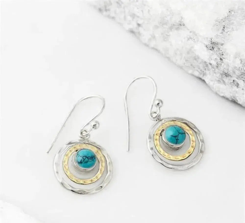 Orecchini boho Saturn con pietra turchese in argento e oro