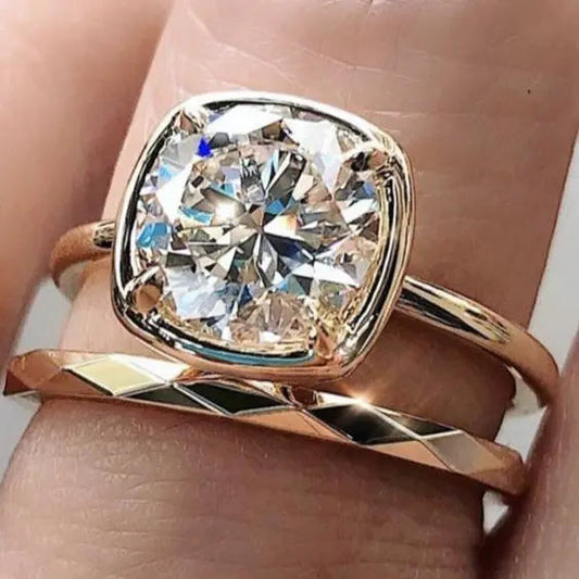 Anello Doppio Cubo di Cristallo Gold