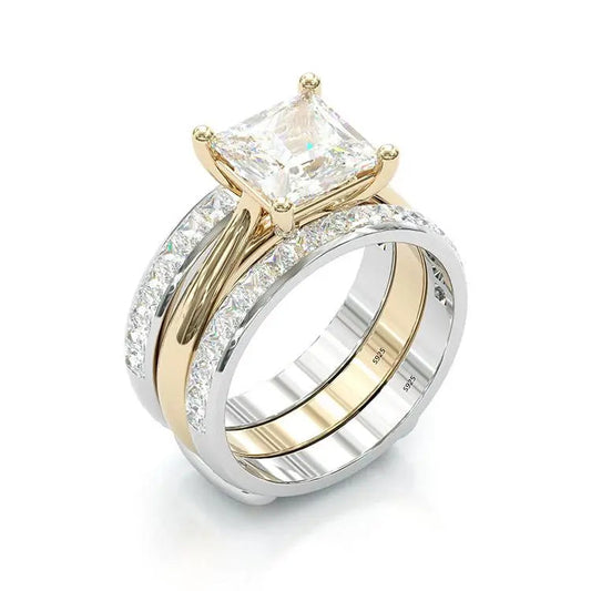 Set di anelli da sposa con incisione senza tempo – Oro e Argento Sterling
