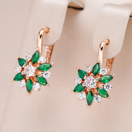 Orecchini Eleganti con Fiori di Cristallo Verde