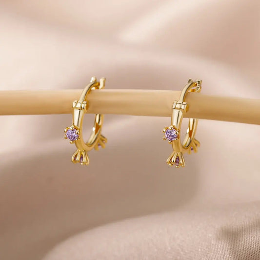 Orecchini Eleganti in Oro Placcato con Zirconi Viola